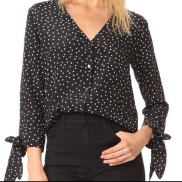 Madewell Star Scatter Blouse - Silk black & White tie sleeve French top - Picture 1 of 8